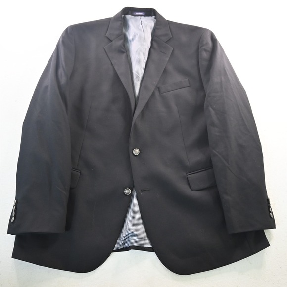Stafford 48L Black 100% Wool Silver Button Mens Blazer Suit Jacket Sport  Coat